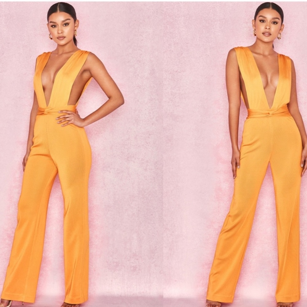 HOUSE OF CB 'Benedetta' Tangerine Bandage Plunge Neck Jumpsuit NWOT - Picture 7 of 12